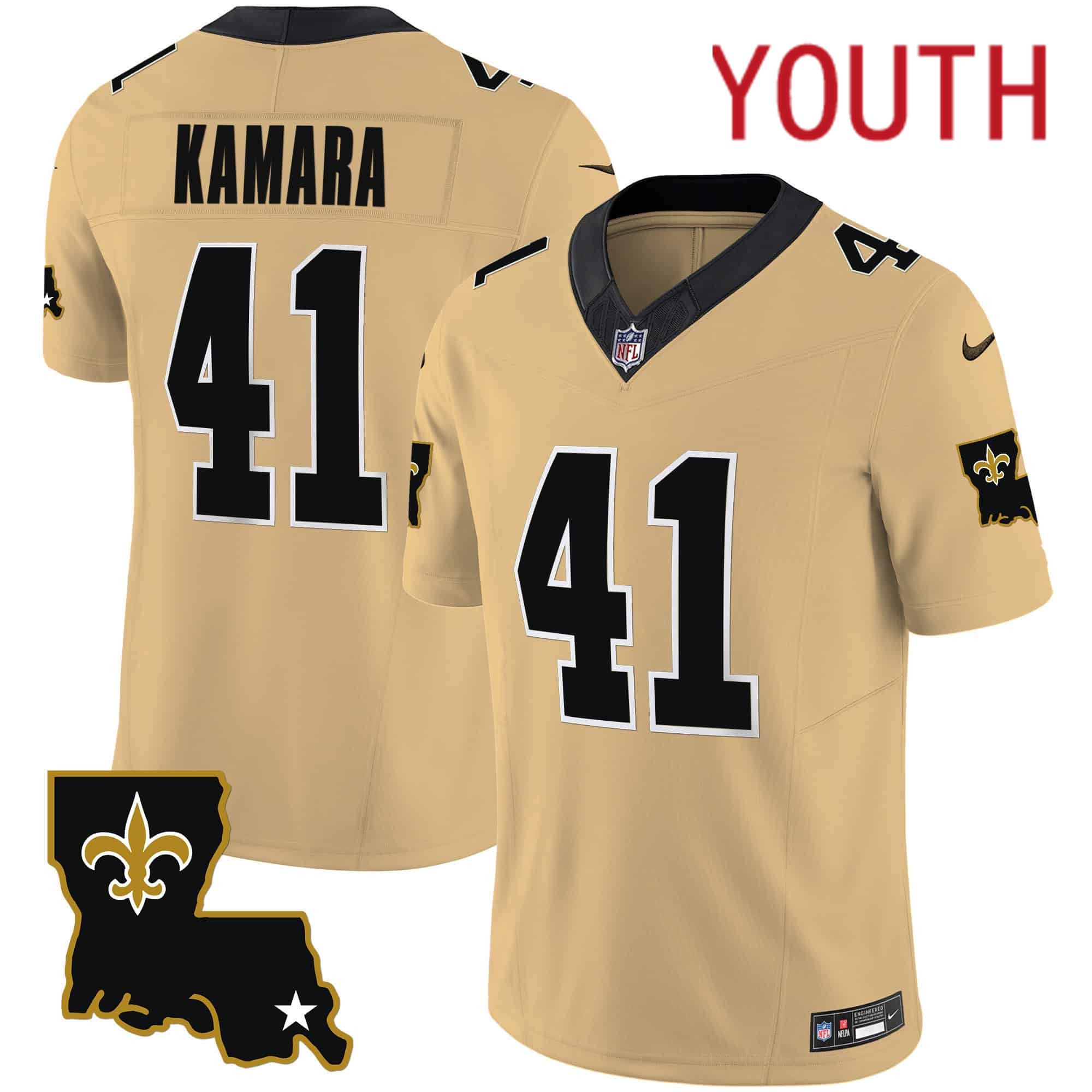 Youth New Orleans Saints #41 Kamara Yellow 2024 Nike 1987 Legacy Vapor Limited NFL Jersey